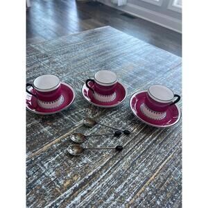 Vintage Japanese ENGLAND Tea Set with Three Cups, Saucers, and Spoons